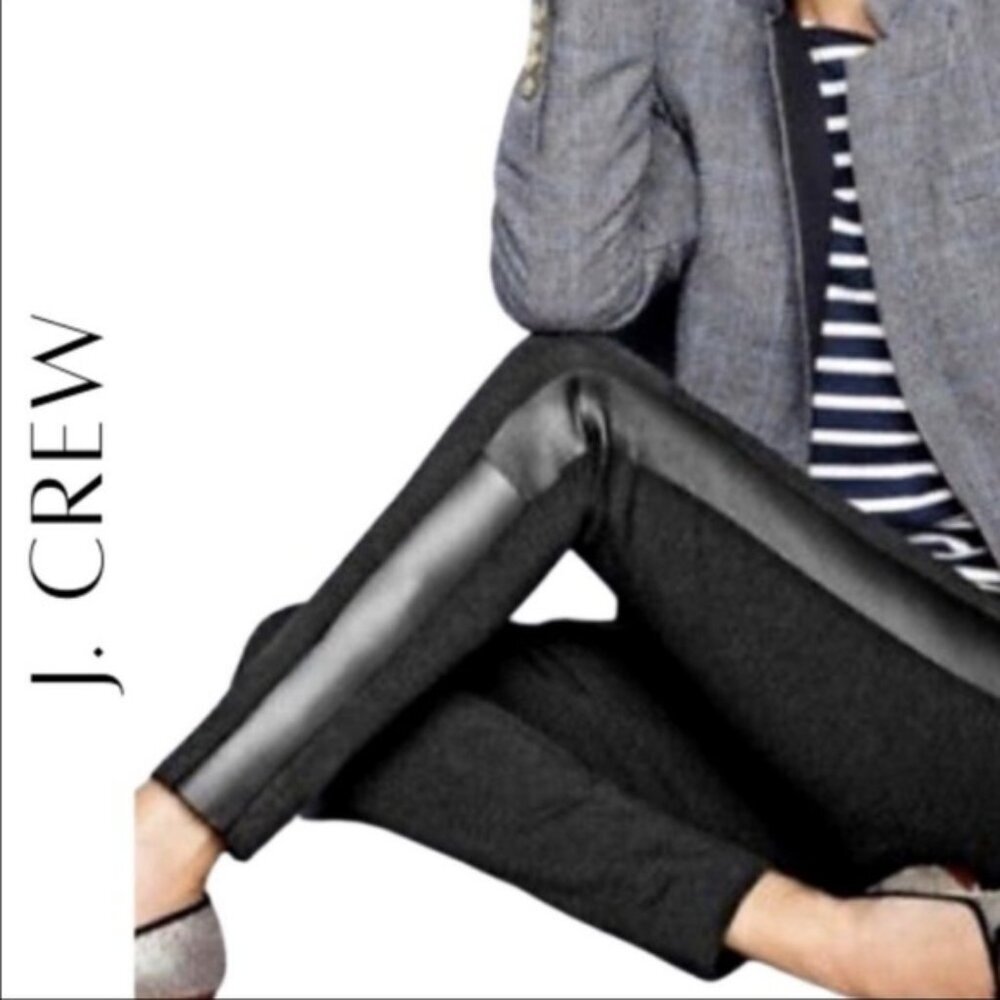 J. Crew Gigi Ponte Knit Pixie Pants Genuine Leather Tux Stripe Women's Size 8